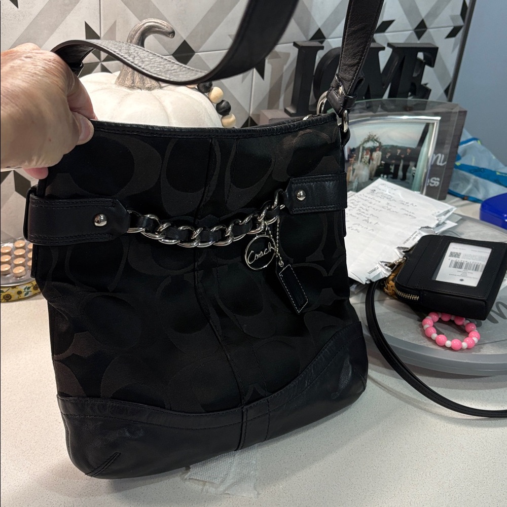 Coach Black Signature Optic Chain duffle bag EUC